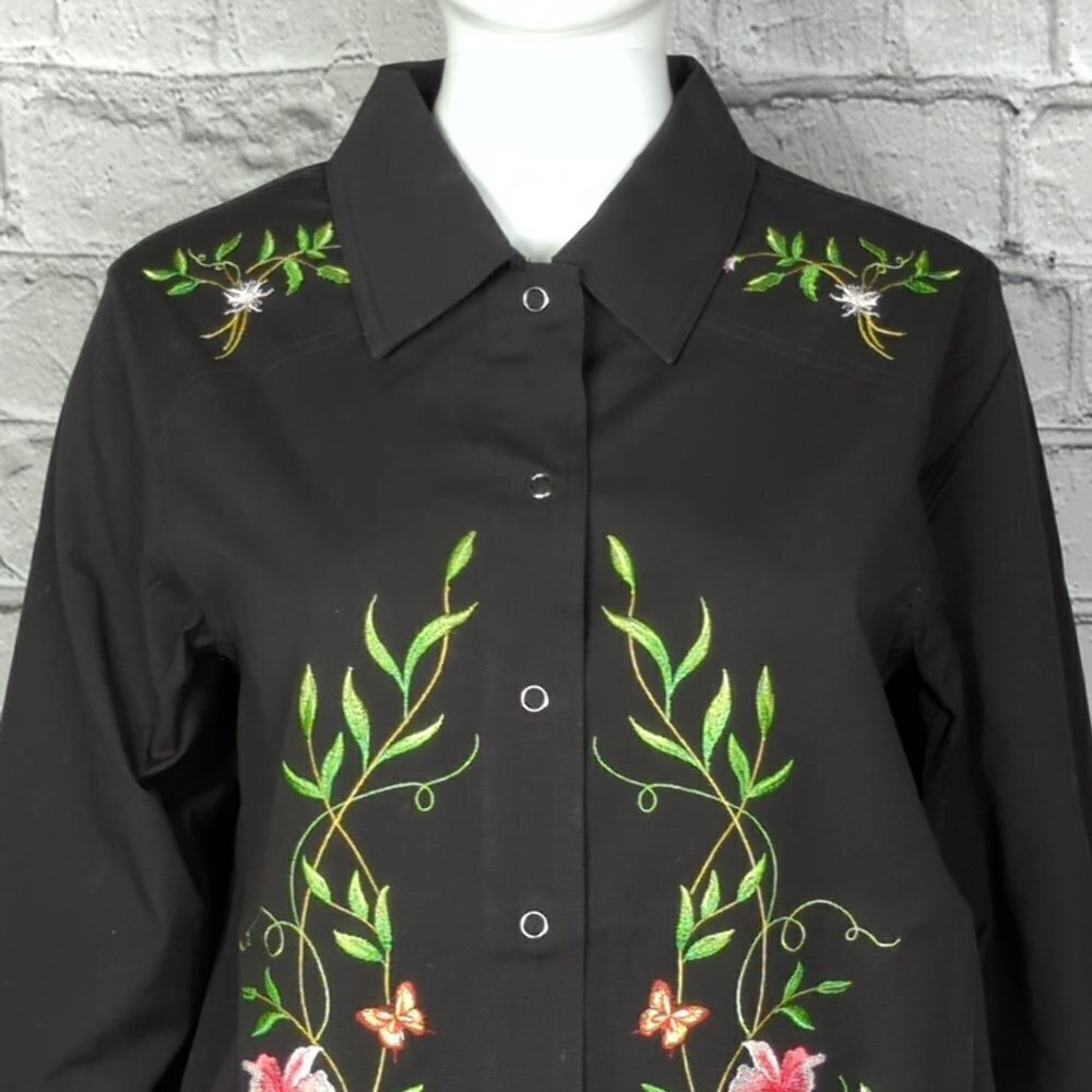 Victor Costa Occasion Black Embroidered Shirt Jacket, Women's Small